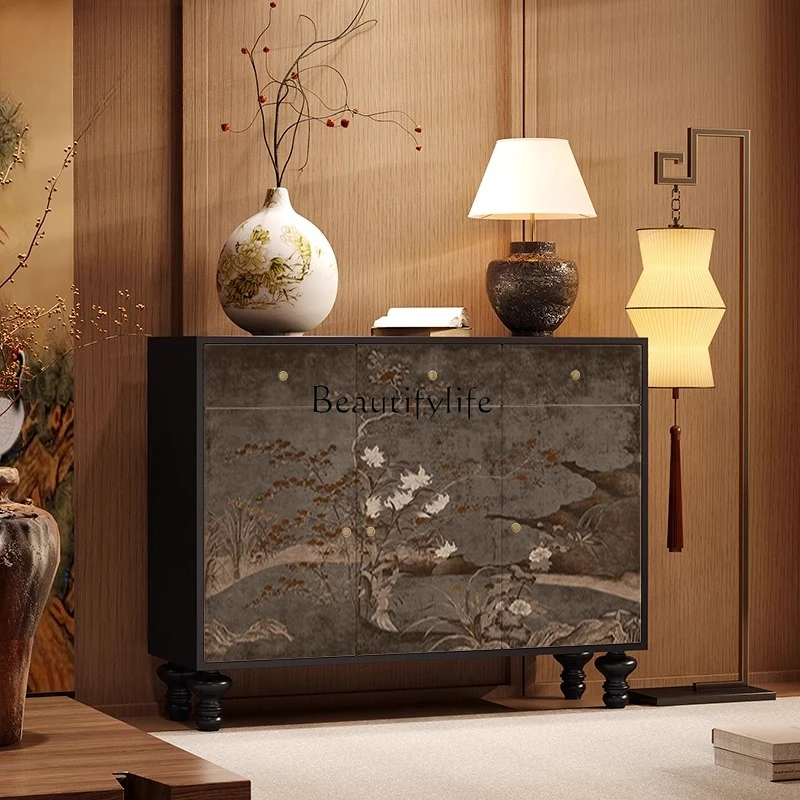 

French retro flower and bird picture solid wood porch cabinet living room dining room kitchen storage locker