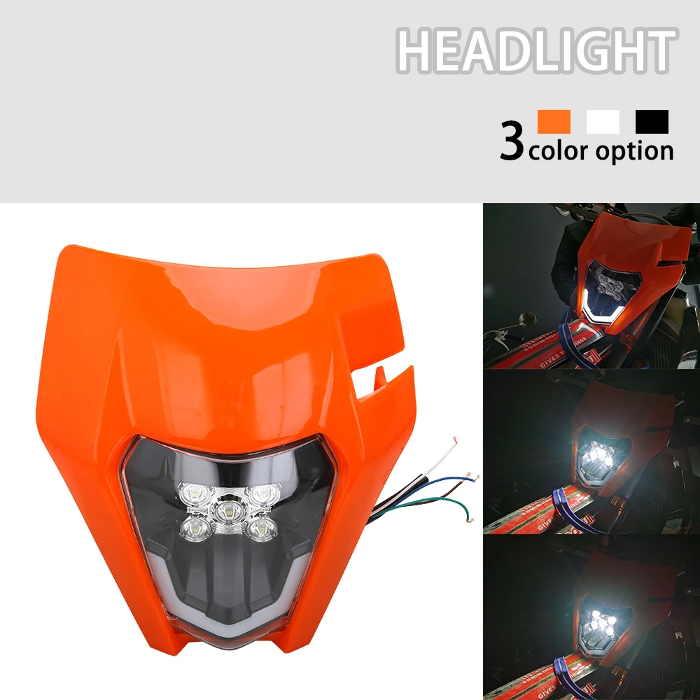 Universal For KTM EXC EXCF SXF XCF 125 250 350 450 Enduro Dirt Bike LED Headlight Light Plate Head Lamp Mask Motorcycle Parts