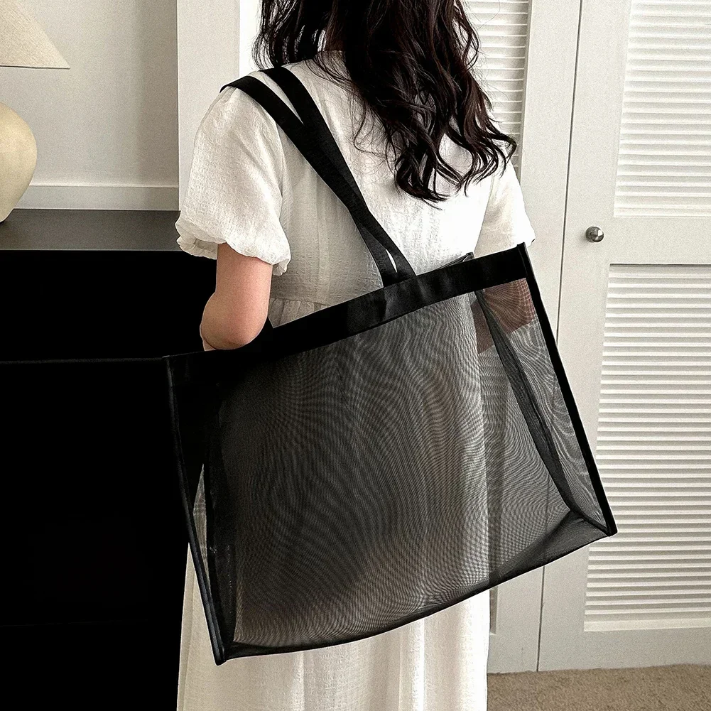 Women\'s Bag Transparent Mesh Hand Bags for Women 2023 New Shopping Bag Beach Tote Clear Designer Reusable Grocery Bag Hobo