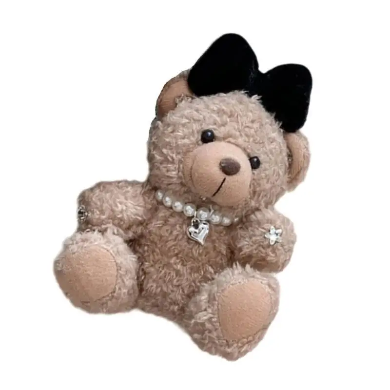 31BB Bowknot Plush Bear Keychain Charm Plush Bear with Bowknot Keychain Gentle Pendant Charm for Key Organization
