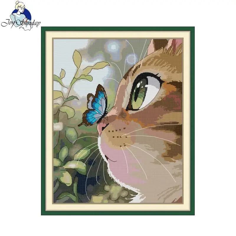 

Набор для вышивки крестом Joy Sunday, ткань Aida 14CT/16CT/11CT, полный набор для вышивания «сделай сам», для домашнего декора, подарок, Рождественский кот и бабочка