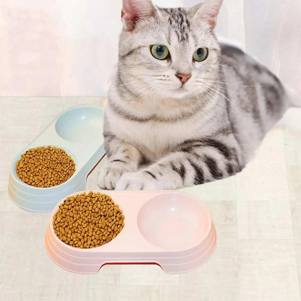1PC Practical Pet Accessories Candy Color Plastic Portable Cat Drinking Bowl Cat Double Bowl Cat Feeding Bowl Dog Food Tray
