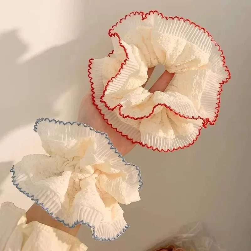 

DS 16CM Oversized Hair Scrunchies Sweet Lace Edge Double Layers Scrunchies Elastic Hair Bands Hair Accessories for Women Girls