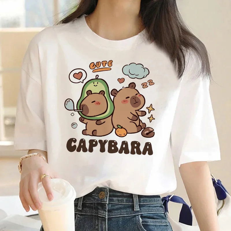 2025 nouveau dans dessin animé mignon Capybara imprimé T-shirt à manches courtes vêtements pour femmes haut T-shirt femme vêtements d'été