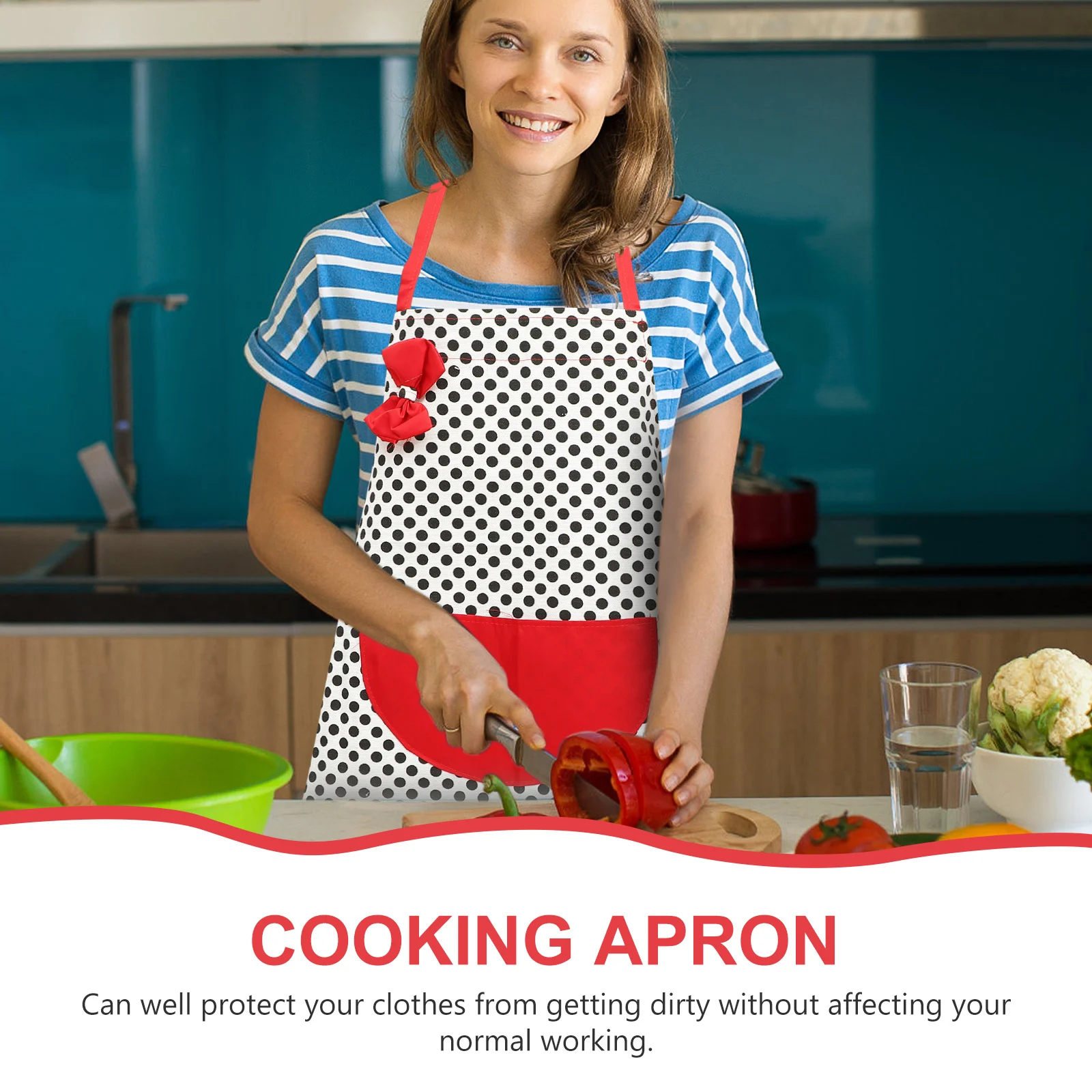 

Red For Women Free Size 75*65Cm Halter Neck Sleeveless Cooking Apron With Pocket Kitchen Cafe Hotel Use Cotton