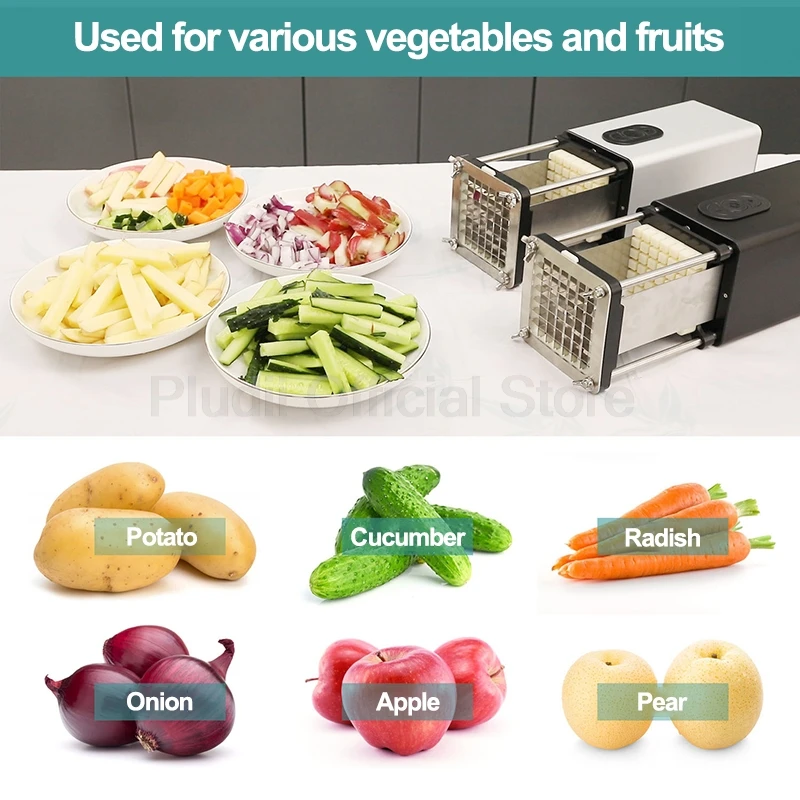 58W 110V-240V Electric Potato Chip Cutter French Fries Vegetable Cutting Machine 2 Blades Stainless Steel Durable Power for Home