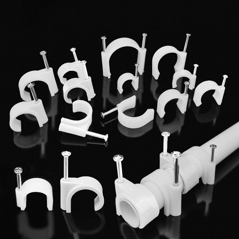 45PCS Round Cable Clips 16/20/25mm C Shaped Steel Nail Wire Clamp PVC Pipe Clamp Line Cord Buckle Management Fixed Wall Holder