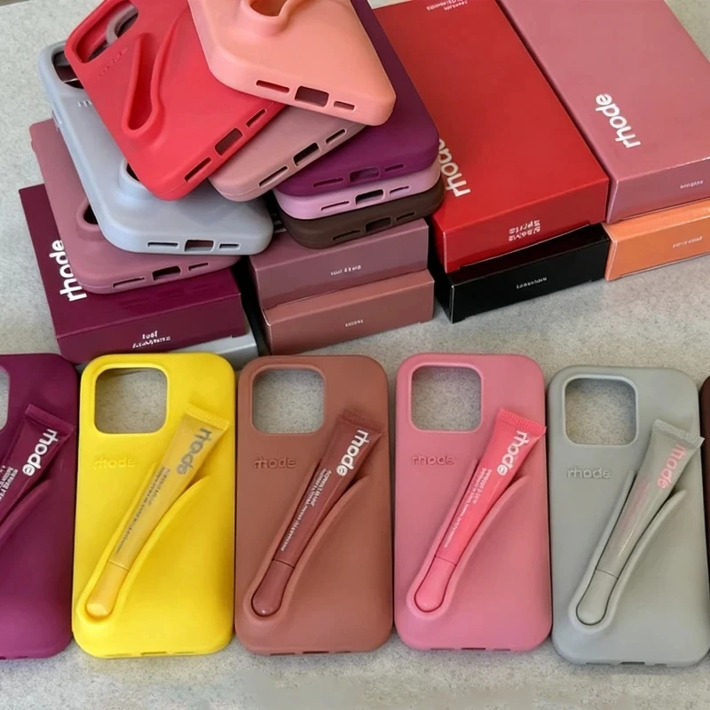 Autumn Edition Rhode Case for iPhone 17 16 15 14 13 12 11 Pro Max Plus 16E Air Soft Silicone Cover with Lip Gloss Lipstick Box - náhled 2