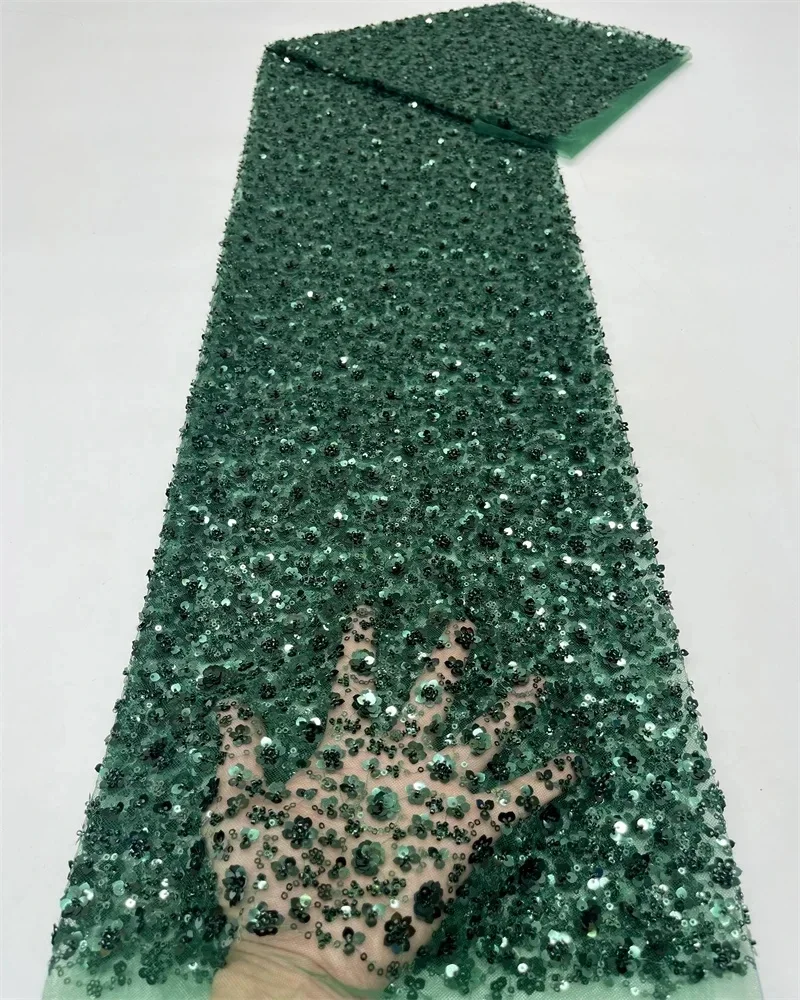 High Quality African Fabric for Women 2026 French Beaded Luxury Tulle Nigerian Sequins Net Lace Wedding Dress Material image 3