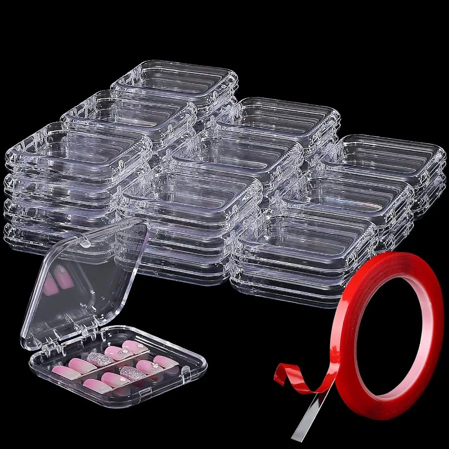 

27 Set PressOn Nail Packaging Display Box with Adhesive Tape 3x3 Clear Fake Nail Storage Container for Salon and Home Use Ideal