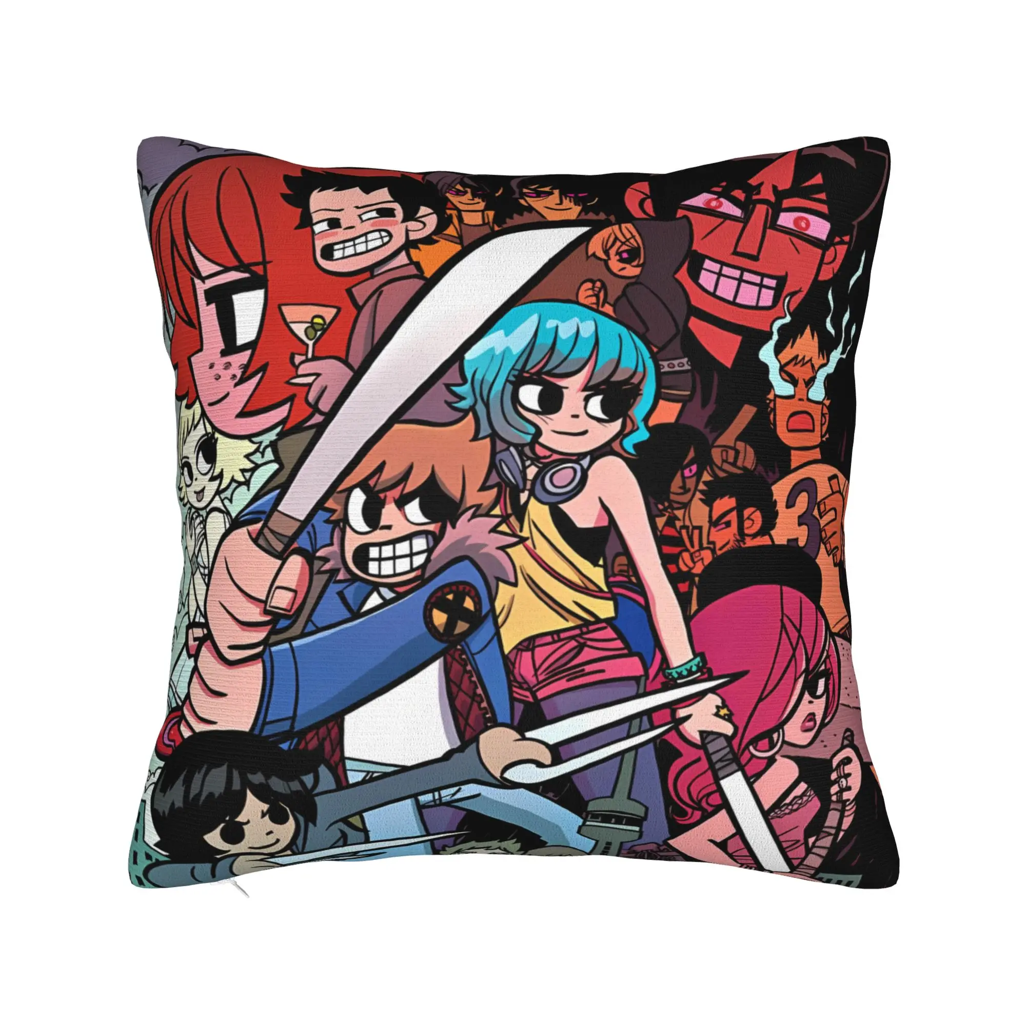 Scott Pilgrim Group Battle Pillow Case  Square Pillow Cover Cute Funny Cushion Cover For Sofa Bedroom Home Decor