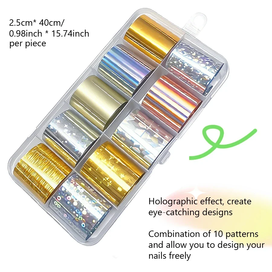 Gold Silver Holographic Nail Foil Set Starry Sky Decals Laser DIY Manicure Transfer Stickers 1 Box 25*60cm