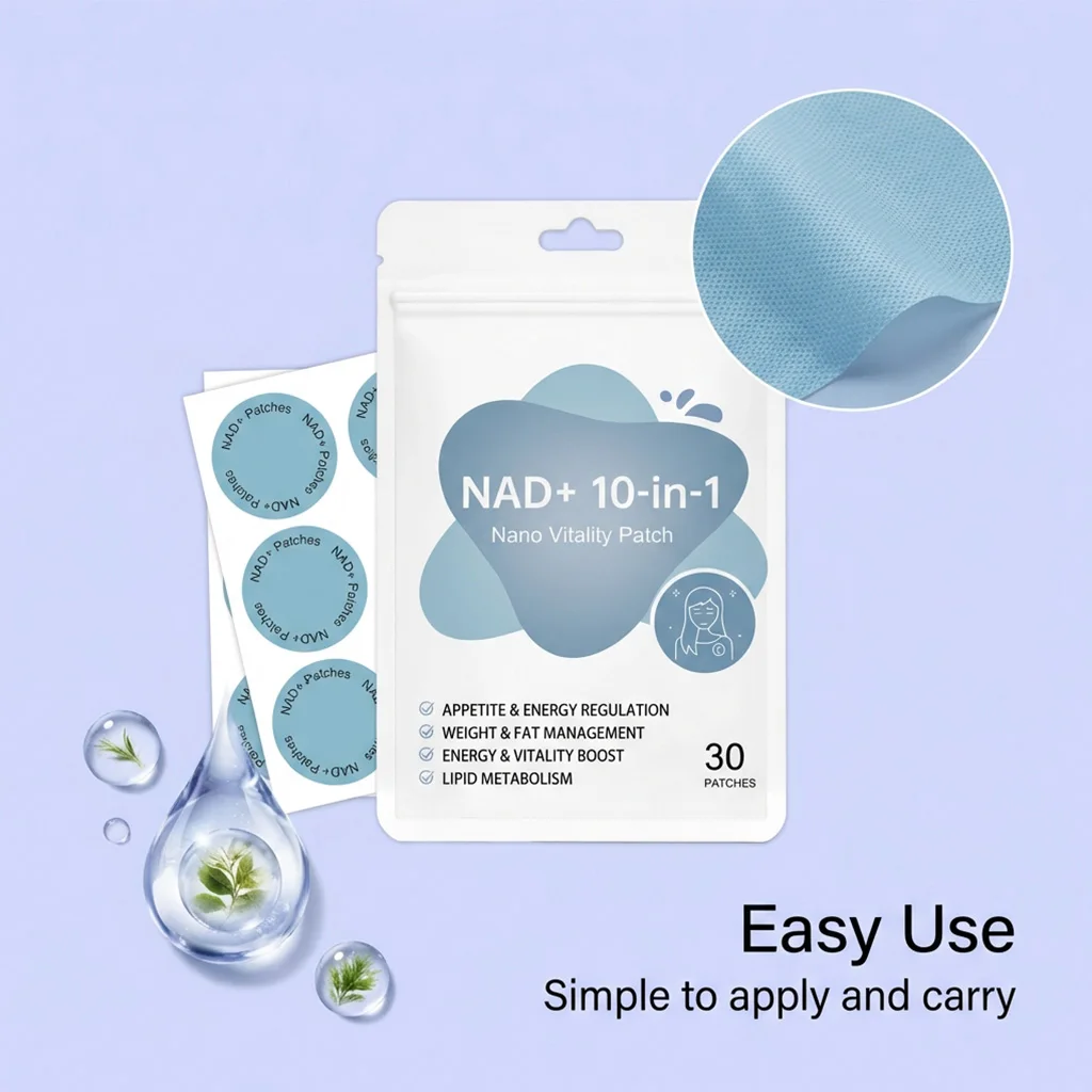 NAD+ 10-in-1 Nano Vitality Transdermale Pflaster 30 Stück Runde Hellblaue Pflaster Hautfreundlicher Klebstoff Tägliche Externe Körperpflege – Detail 3