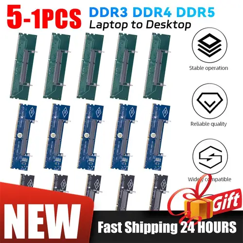 Adaptador de Memoria de 5-1 Piezas DDR3 DDR4 SO-DIMM a DIMM para PC, Tarjeta Conectora de Memoria de Portátil a Escritorio, Adaptador de Memoria RAM