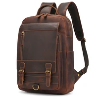 Mochila de cuero Crazy Horse para hombre, bolso de cuero genuino para ordenador portátil, mochila de viaje para hombre, bolso de piel de vaca gruesa