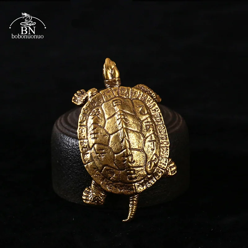 Retro Brass Sea Turtle Home Decor Ornaments Solid Copper Antique Animal Miniatures Figurines Crafts Office Desktop Decorations