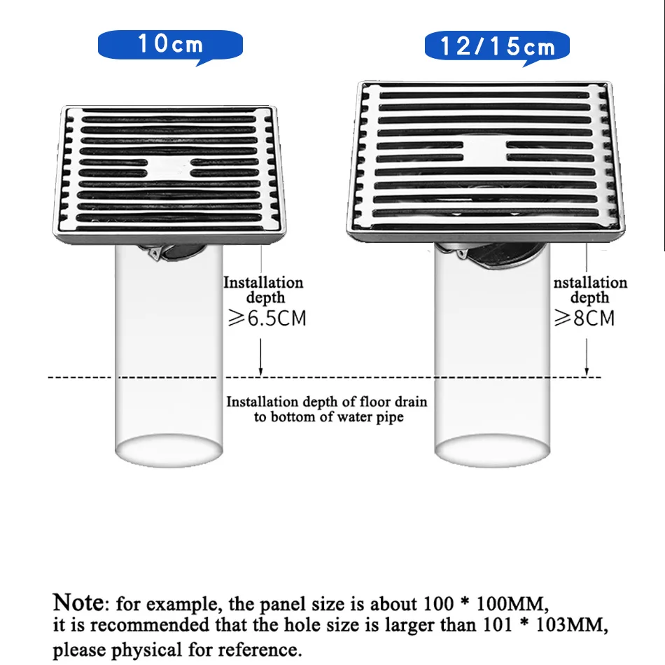 Floor Drain SUS 304 Stainless Steel Square Sliver Anti-odor Bathroom Shower Drainage Floor Drains for Balcony Lavatory Kitchen