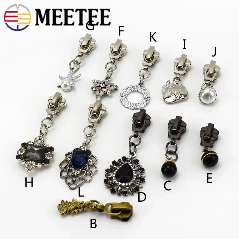 Meetee 5pcs 5# Zipper Sliders Head for Metal Nylon Zippers DIY Jackets Clothes Zip Pendant Repair Kit Garment Decor Accessories