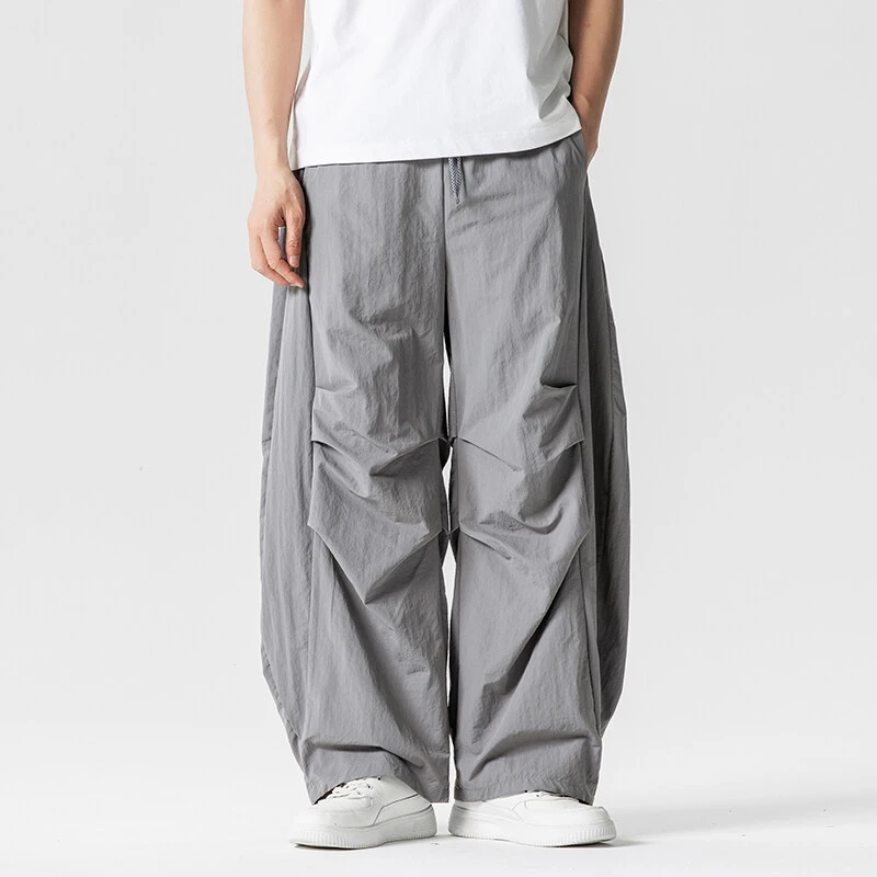 

Wide Leg Pants Men Summer Light Thin Elastic Waist Trousers Solid Color Casual Harem Pant Loose Oversize Sweatpants Cargo Pants