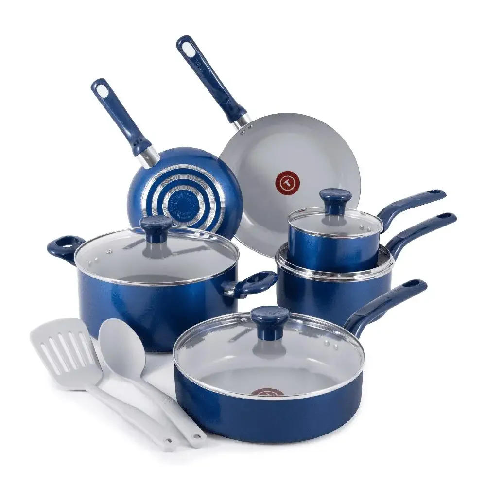 

12 Piece Blue Non-Stick Ceramic Cookware Set Eco-Friendly Thermo-Spot Technology Healthy Chef Easy Cleanup Nutritive Cooking