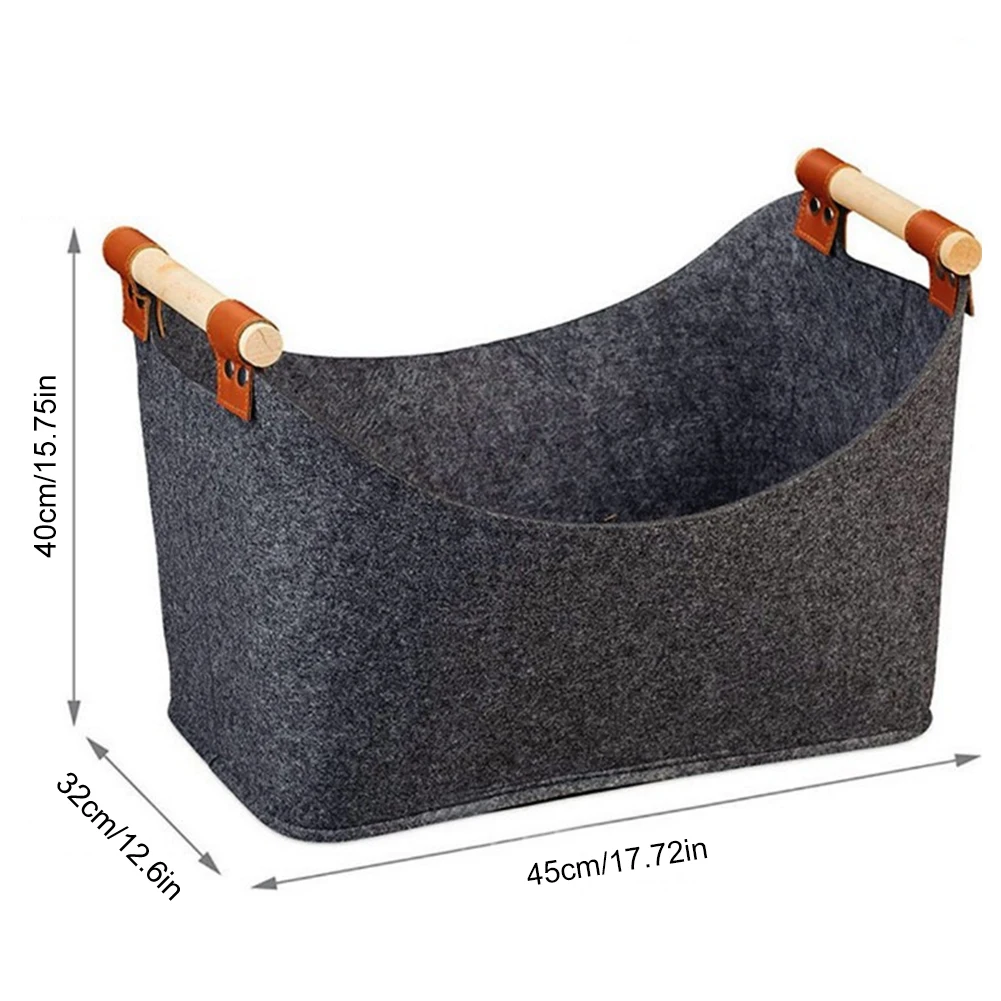 45 X 32 X 40 Cm 57 L Firewood Box Felt Basket with Wooden Handles Large Capacity Foldable Wood Basket for Fireplace & Wood Stove