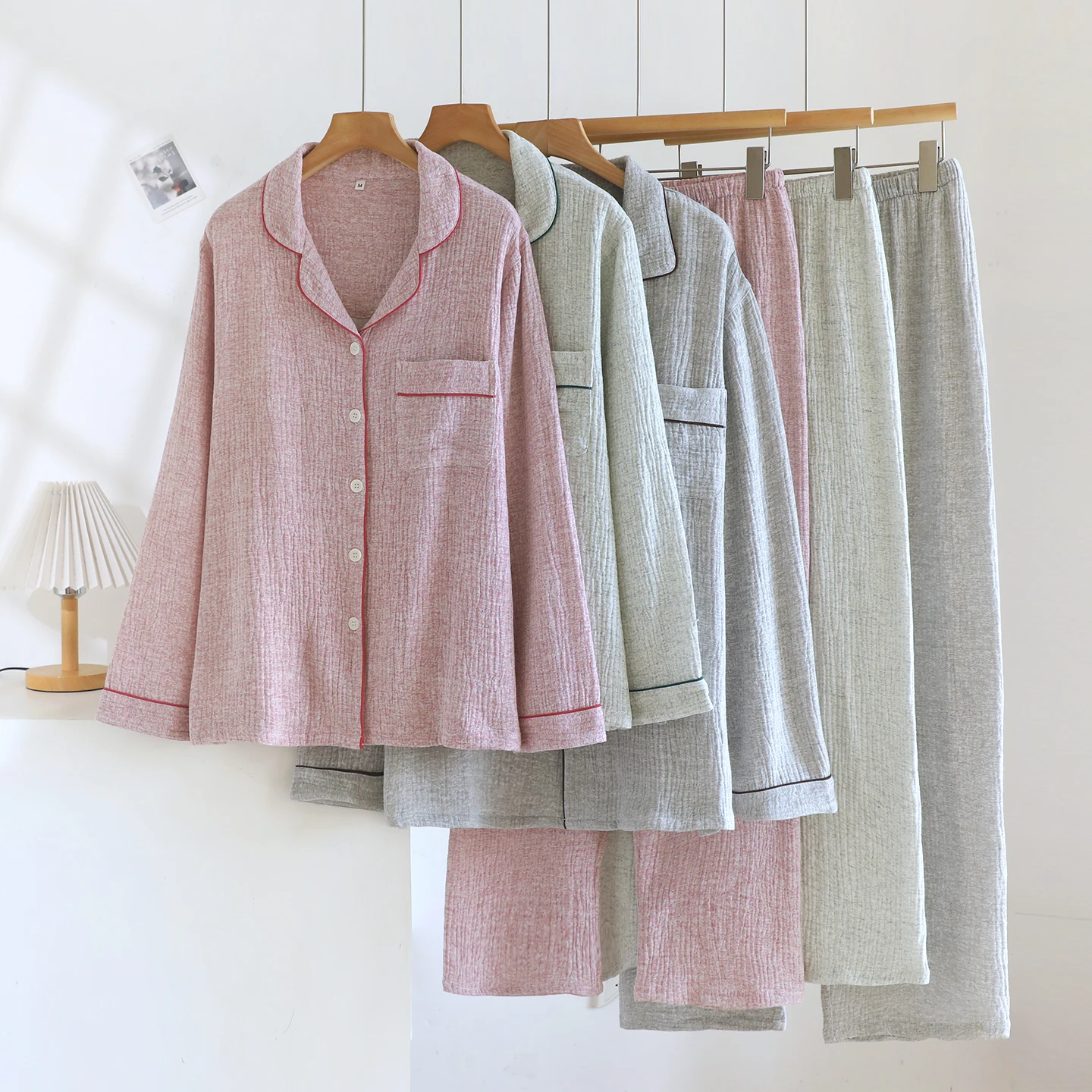 couples-pure-cotton-double-layer-embroidered-long-sleeve-home-clothes-set-spring-autumn-seasonal-wearable-soft-open-cardigan