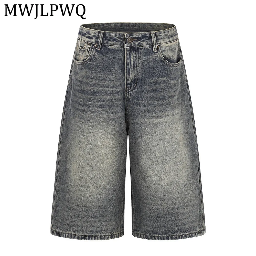 

Мужские джинсовые шорты MWJLPWQ в стиле панк-ретро, с эффектом потертости, свободного кроя, летние, модные, с градиентным эффектом, широкие штанины, трендовые 14446