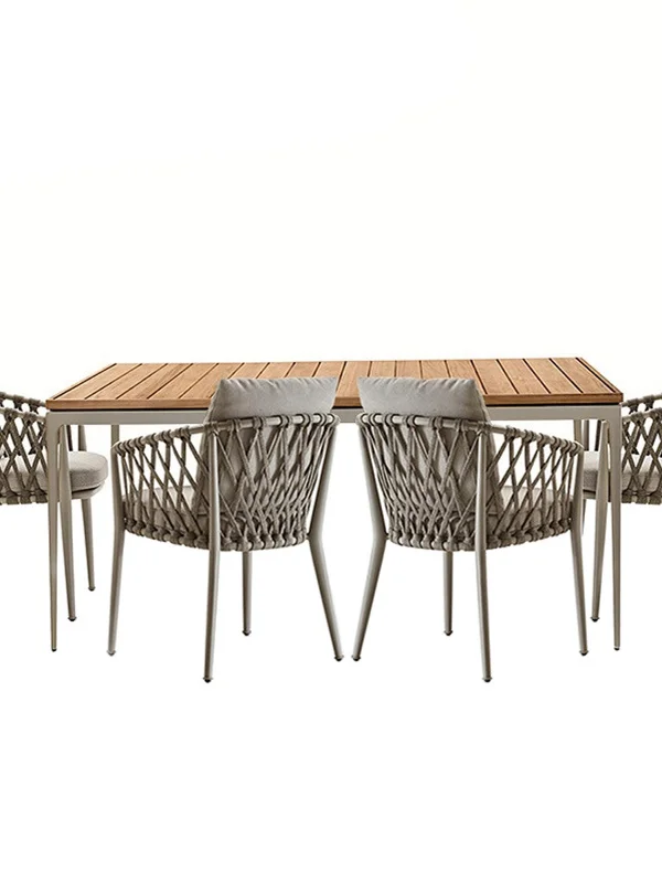 

Outdoor tables and chairs teak rock slab combination courtyard waterproof and sunscreen leisure outdoor open-air balcony Interne