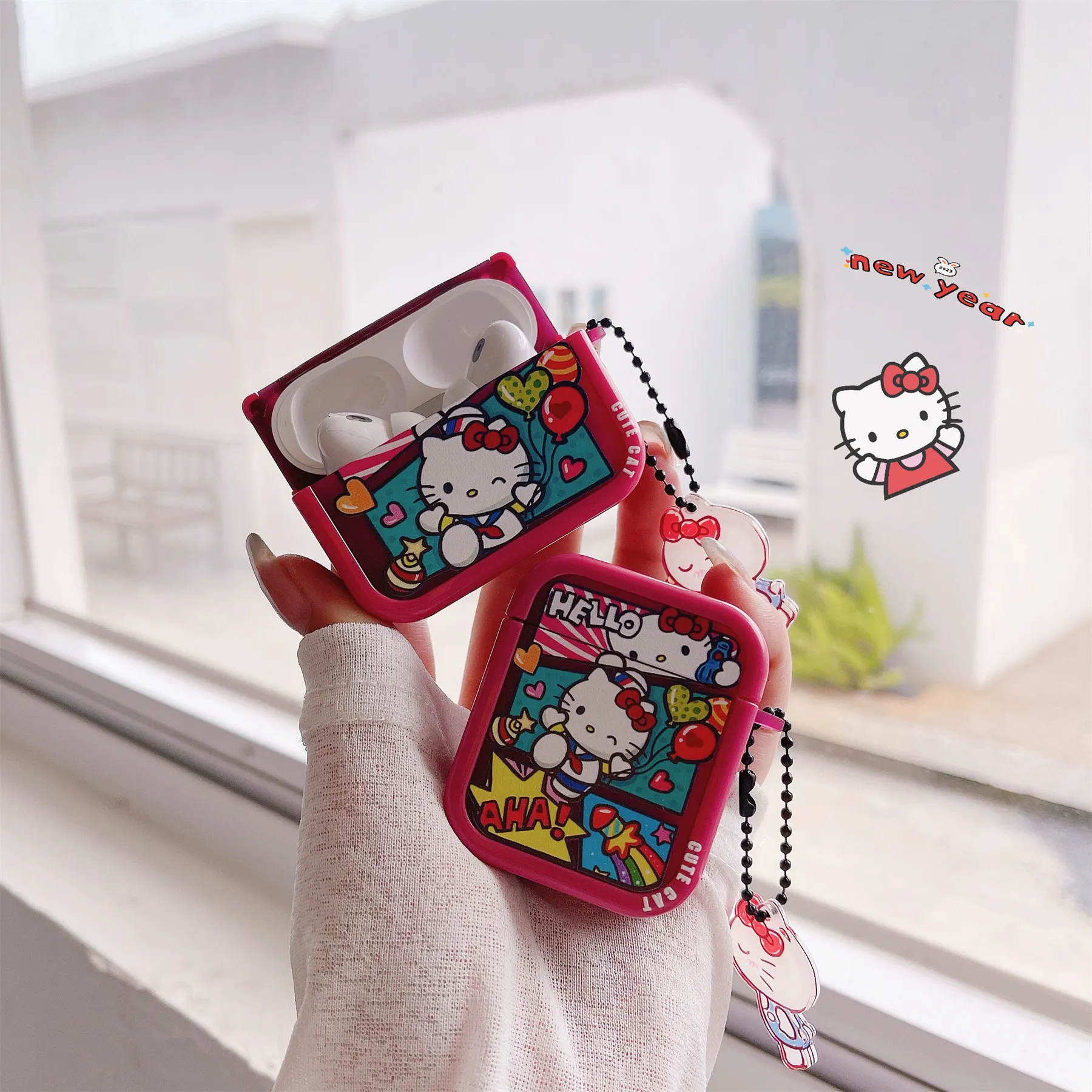 Custodia Kawaii Hello Kitty Funda per Airpods Pro 2 1/2 3 cuffie Bluetooth senza fili accessori scatola protettiva Kuromi con ciondolo