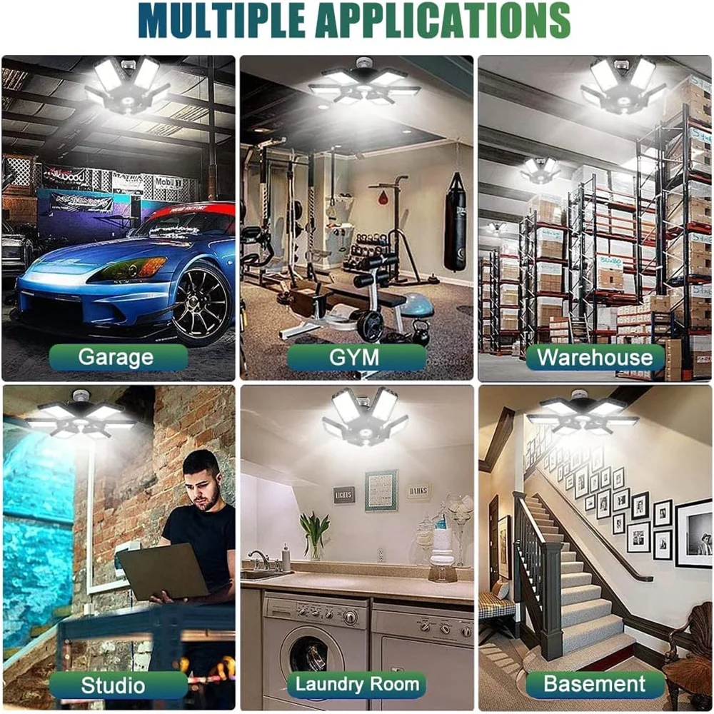 LED Garage Light Highlight Garage Ceiling Light Adjustable 6 Panels Led Lamp E27/E26 Screw LED Lights For Garage Workshop Lamps