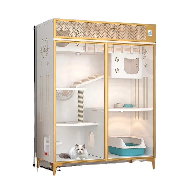 Hot Sale Luxury Solid Wood Cat Villa Nest Bed Wooden Pet Cage Cat Showcase Cattery Cat House for Ama