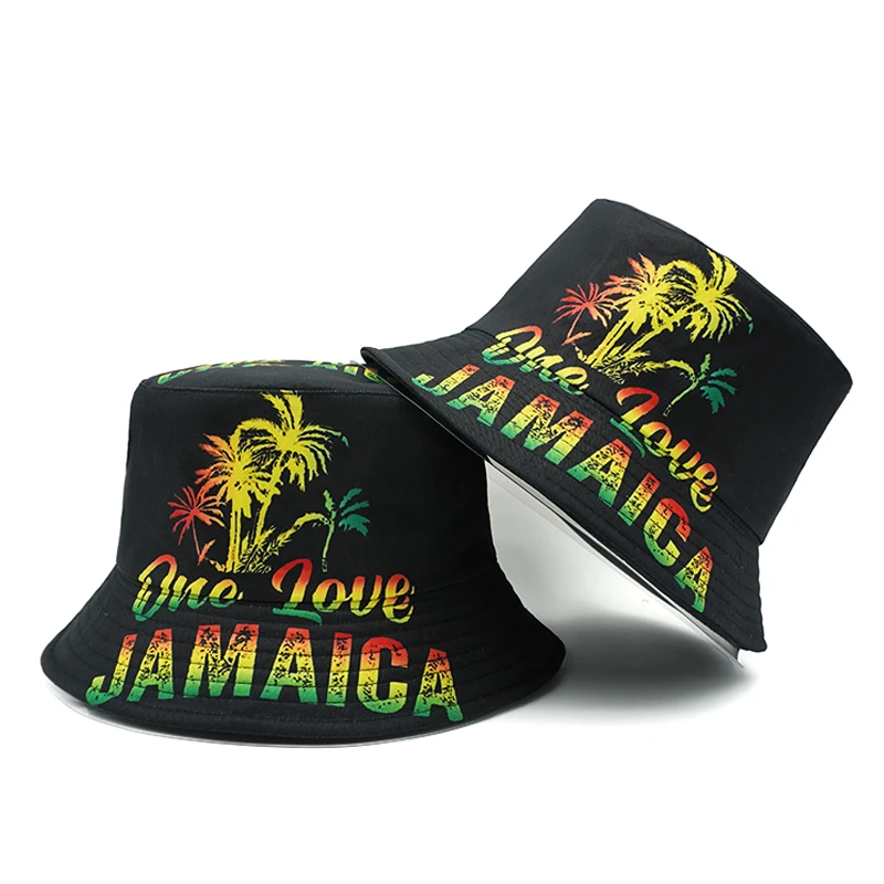 Top Jamaica Printing Bucket Hat Rasta Style One Love Letter Pattern Fisherman Hats Double Sides Panama Cap Travel Outdoor Sun