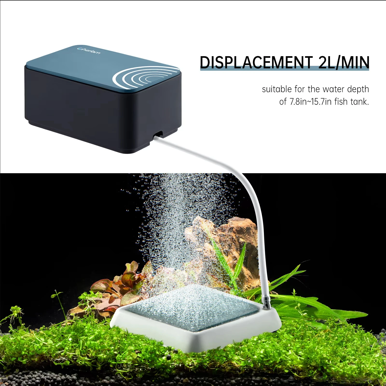 

CHERLAM Singal/Dual Outlet Aquarium Air Pump,Adjustable Fish Tank Aerator,Quite Oxygen Pump,Energy Saving Features,2W/ 8W