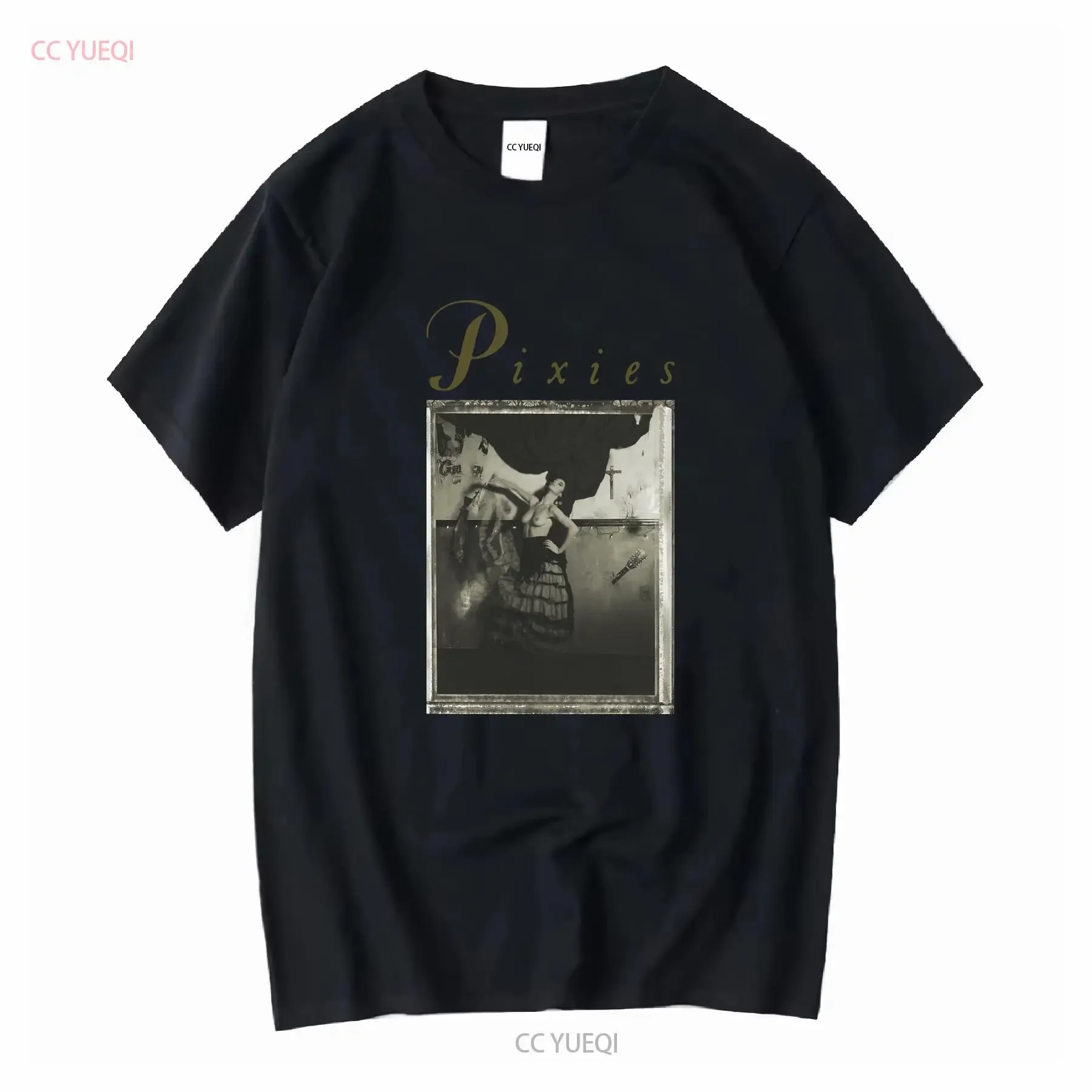 تي شيرت رجالي أسود مرخص رسميًا من Pixies Surfer Rosa كلاسيكي عتيق مغسول ومتعدد الاستخدامات كاجوال ممتد قليلاً