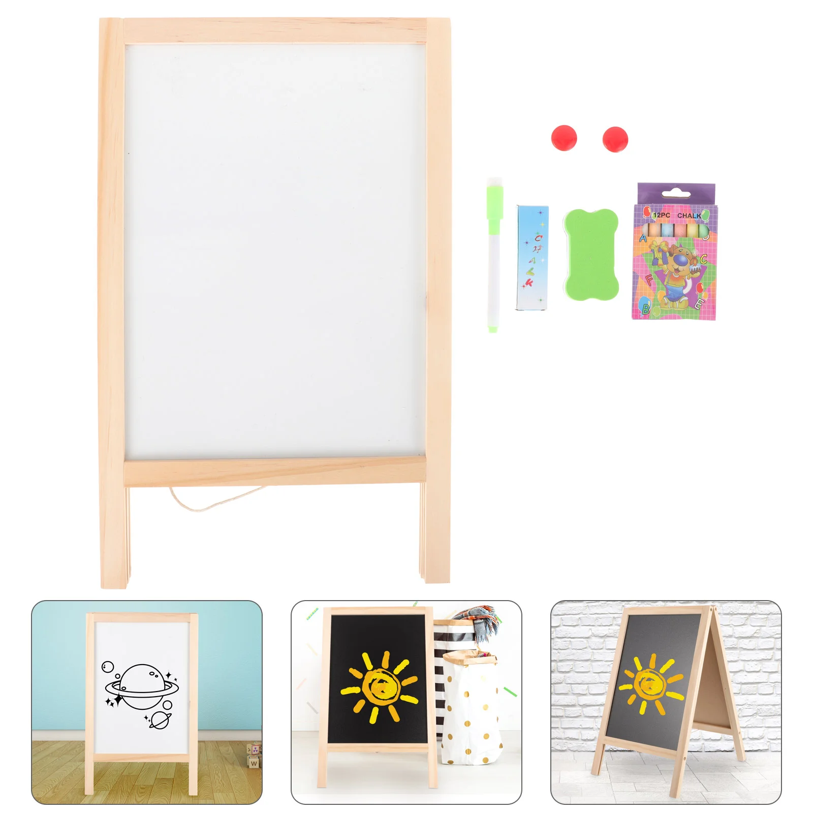 Large White Board Erasable Drawing for Kids Big Whiteboard Children Writing Wooden Chalk Students Toddler Reusable Answer