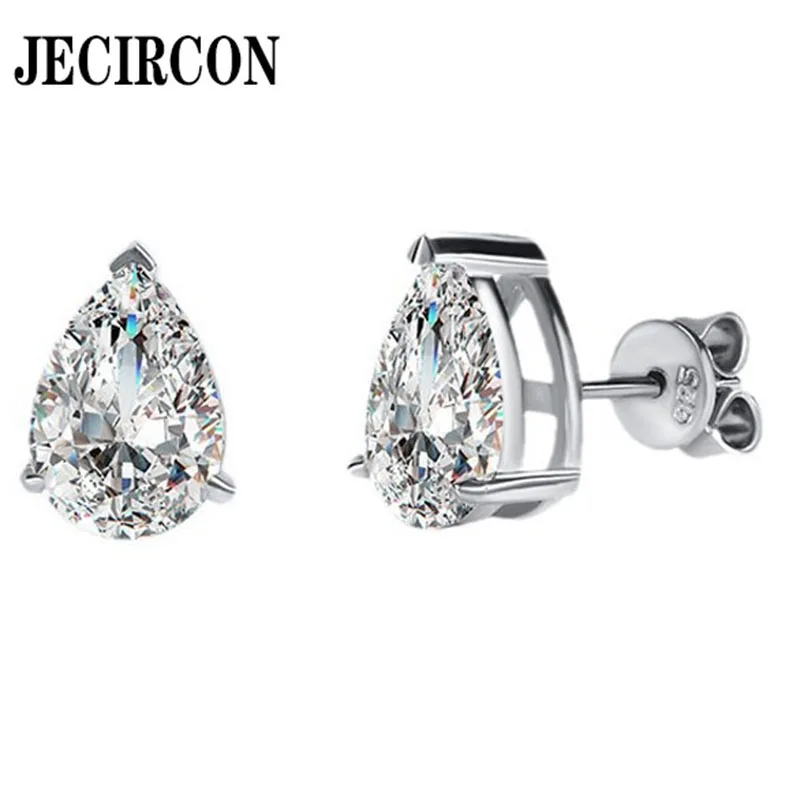 

JECIRCON S925 Sterling Silver Moissanite Stud Earrings for Women Simple Fashionable Drop-Shaped Pear-Shaped Moissanite Jewelry