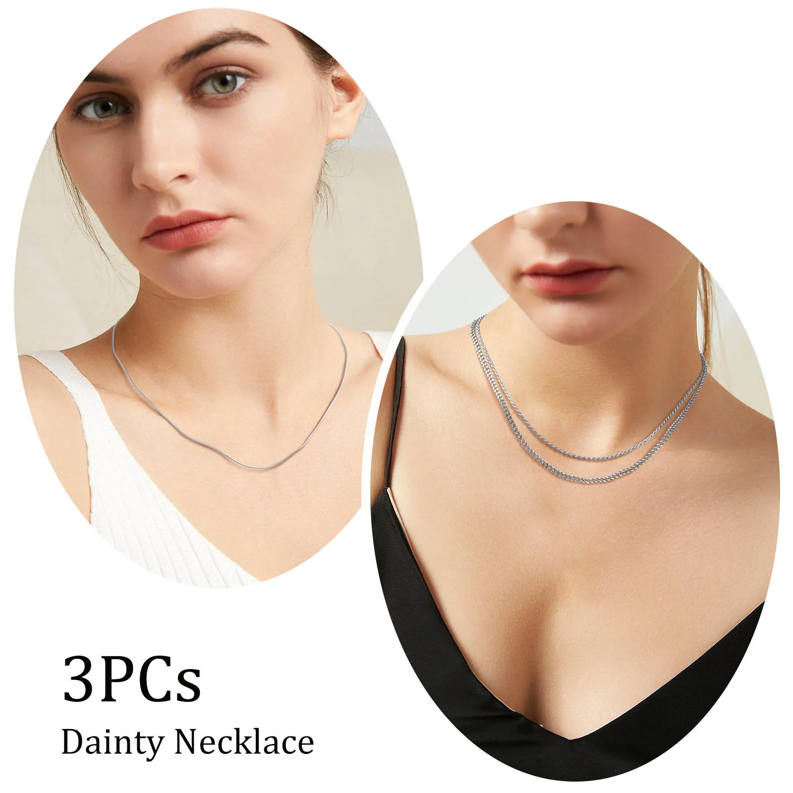 Vnox 3PCS Chain Necklaces for Women, Twisted Rope Chain, Miami Curb Cuban Links Collar, Snake Chain Choker Set