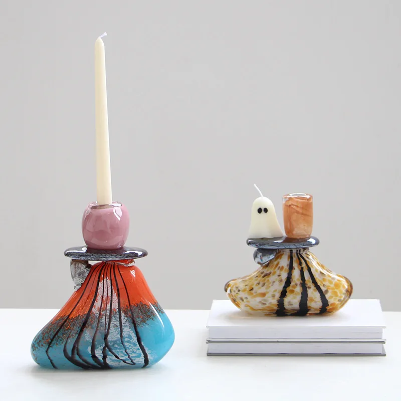 wind stained glass candlestick Internet celebrity restaurant creative candlestick ornament simple wedding soft decoration