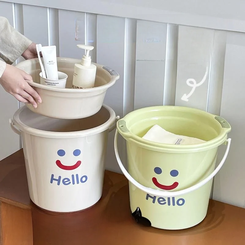 

Вместительное утолщенное пластиковое ведро для купания и мытья в общежитии, для домашнего использования, с ручкой, в комплекте с тазом для умывания