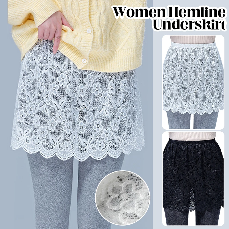 Women Skirt Extender with Lace Hem 2024 Spring Autumn Layering Fake Tops Hemline Flower Embroidery Mini Skirt Black White