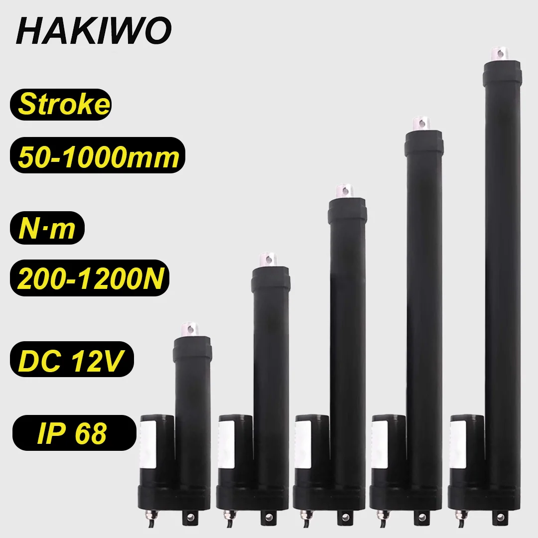 HAKIWO IP68 Waterproof 12V Linear Actuator 1200N 100mm 300mm 500mm 850mm 1000mm Stroke Solar Tracker Motorisation of Door 40mm/s