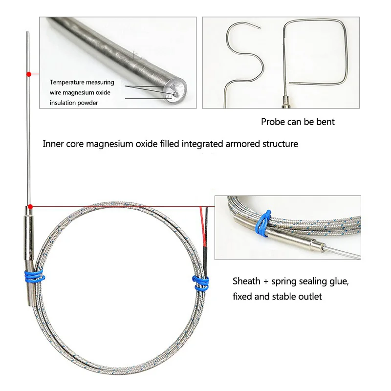 Gepanzertes Thermo element k Typ biegbarer Sensor draht 1mm // 2mm/3mm-8mm Durchmesser 200/300/1100mm WRNK-191 0-100% Grad Temperatur sensor