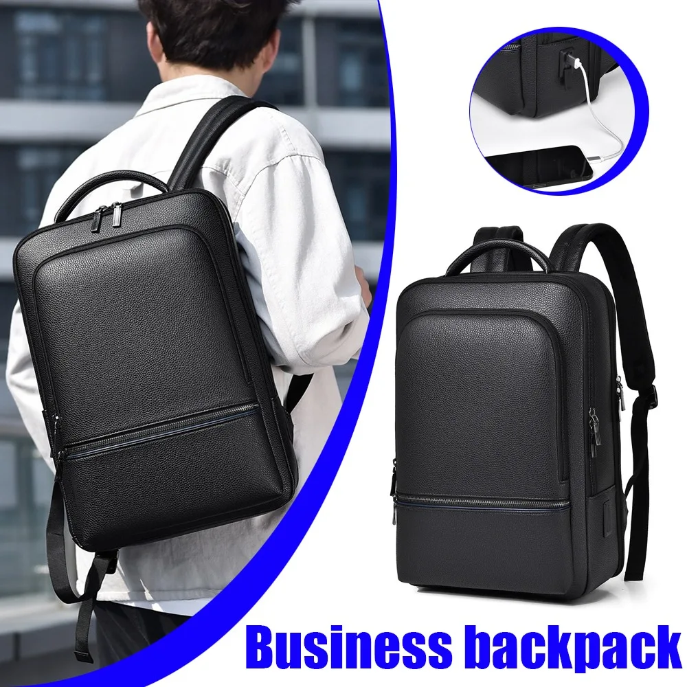 

USB Charging Laptop Backpack 16 Inch Waterproof PU Leather Business Travel Backpack School Bag For College Students Men Women