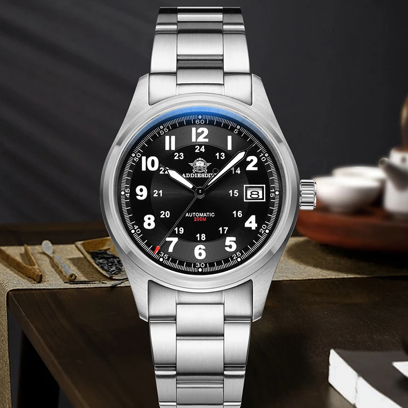 

ADDIESDIVE Men's Watches Automatic Mechanical 20Bar Waterproof BGW9 Super Luminous Leather Strap Sapphire Crystal Watches AD2048