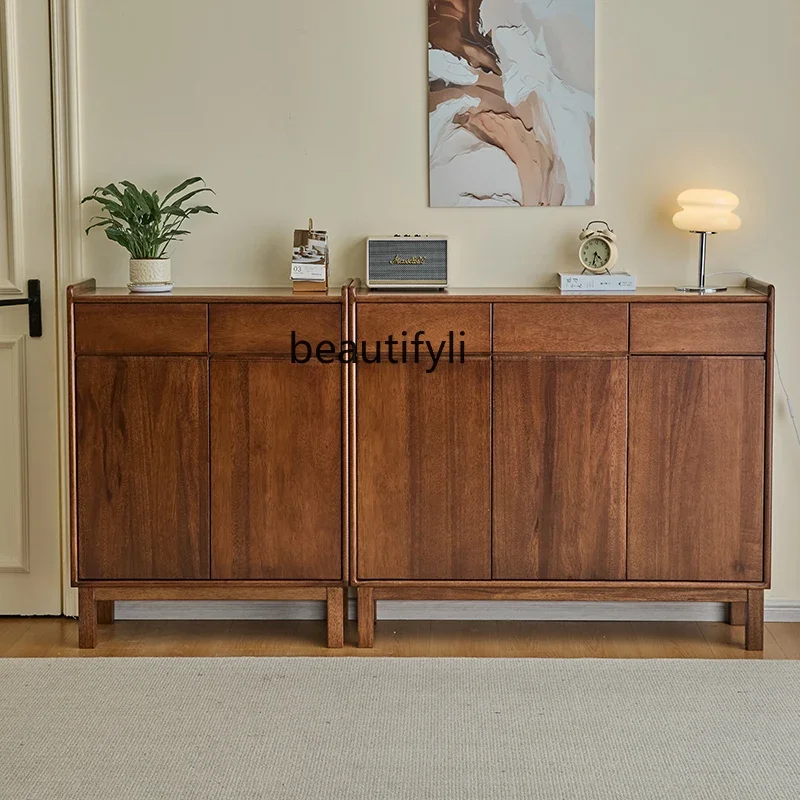 

Black walnut solid wood shoe cabinet Modern simple storage shoe changing cabinet Entry entrance cabinet