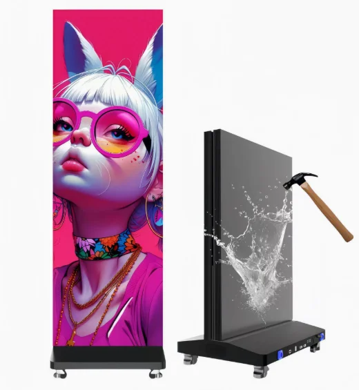 Ultra Slim Moveable Folding Full HD IP54 Waterproof 1000cd Brightness Animation Advertising Digital Signage Smart LED Display