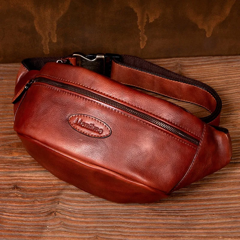 Retro genuine leather commuting fashion shoulder bag top layer vegetable tanned cowhide mobile phone crossbody bag