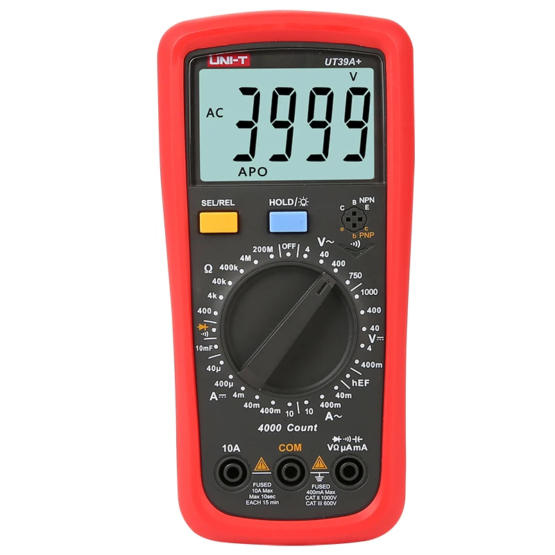 

UT39A plus Digital multimeter High precision AC 750V DC1000V Intelligent fire prevention Resistance 200MΩ Three-half display