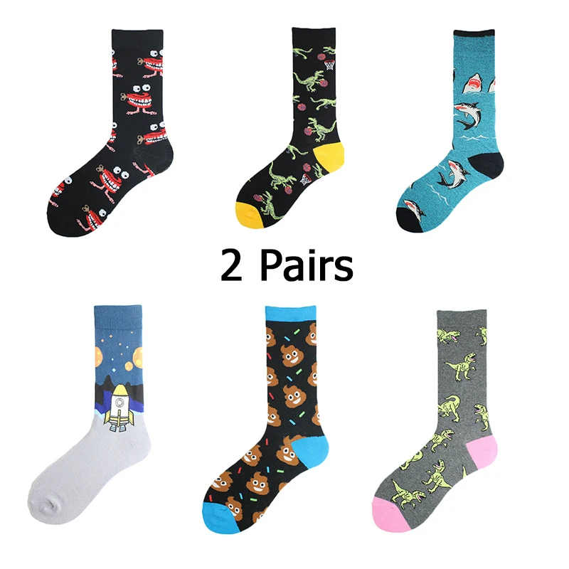 Men\'s Socks Fashionable Animal Cartoon Dinosaur Mid length Socks Spring and Autumn Happy Street Cotton Trendy Socks Girl