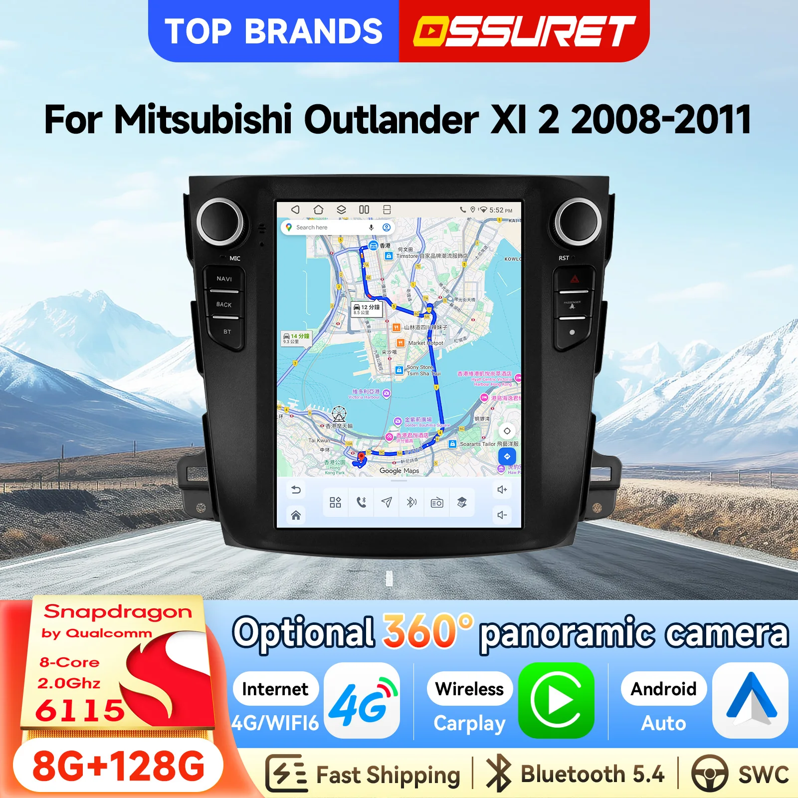 OSSURET 9,7 Zoll GPS-Navigation Android 15 Autoradio für Mitsubishi Outlander XI 2 2008-2011 Autoradio Stereo SWC Bluetooth CarPlay Android Auto Videoplayer Intelligentes Headunit AI WIFI 4G RDS DSP